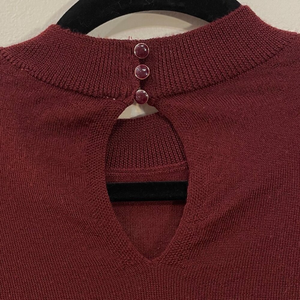 EUC Sezane Hazel Merino Wool Ruffle Cuff Sweater Burgundy Medium - Picture 8 of 10